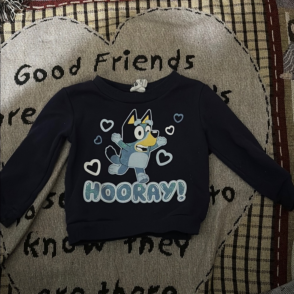 Blue Cartoon Character Sweatshirt with Heart Design